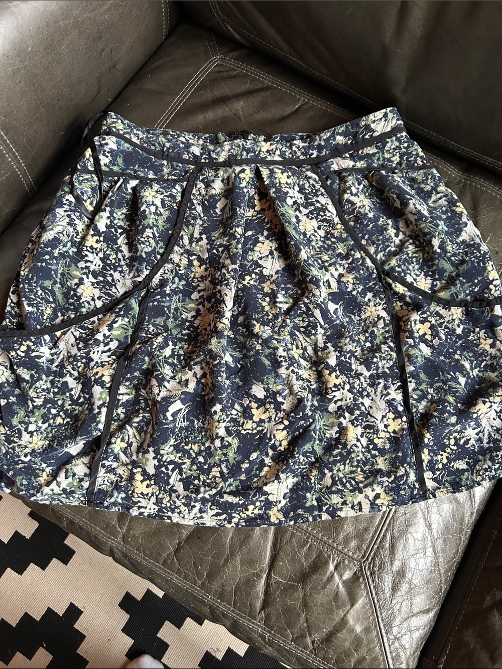 Vintage Y2K Silk Floral Navy Mini Skirt